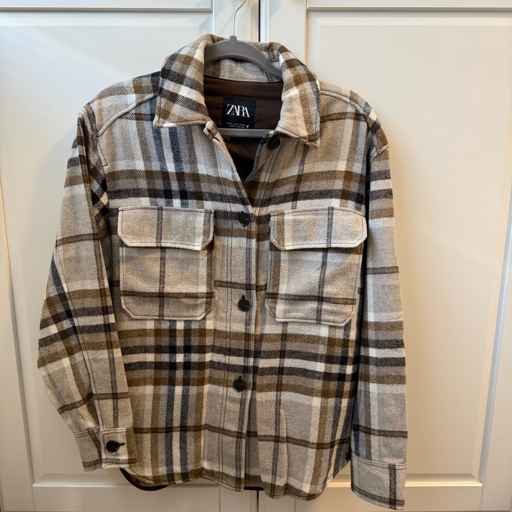 Zara Plaid Button-Up Jacket